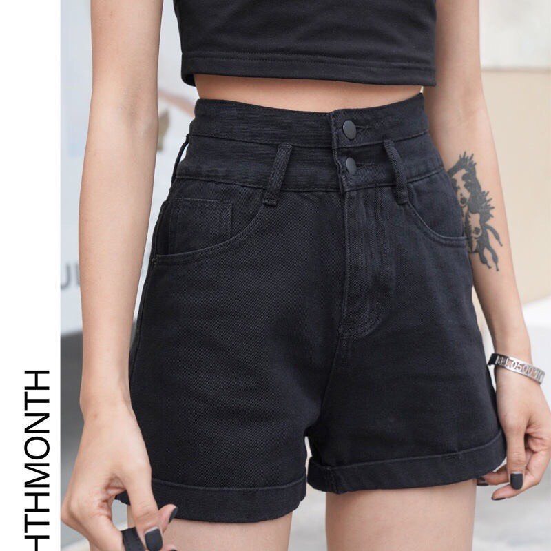QUẦN SHORT NỮ, QUẦN KAKI NỮ LƯNG CAO 2 CÚC FORM ỐNG RỘNG ( ĐEN, TRẮNG)