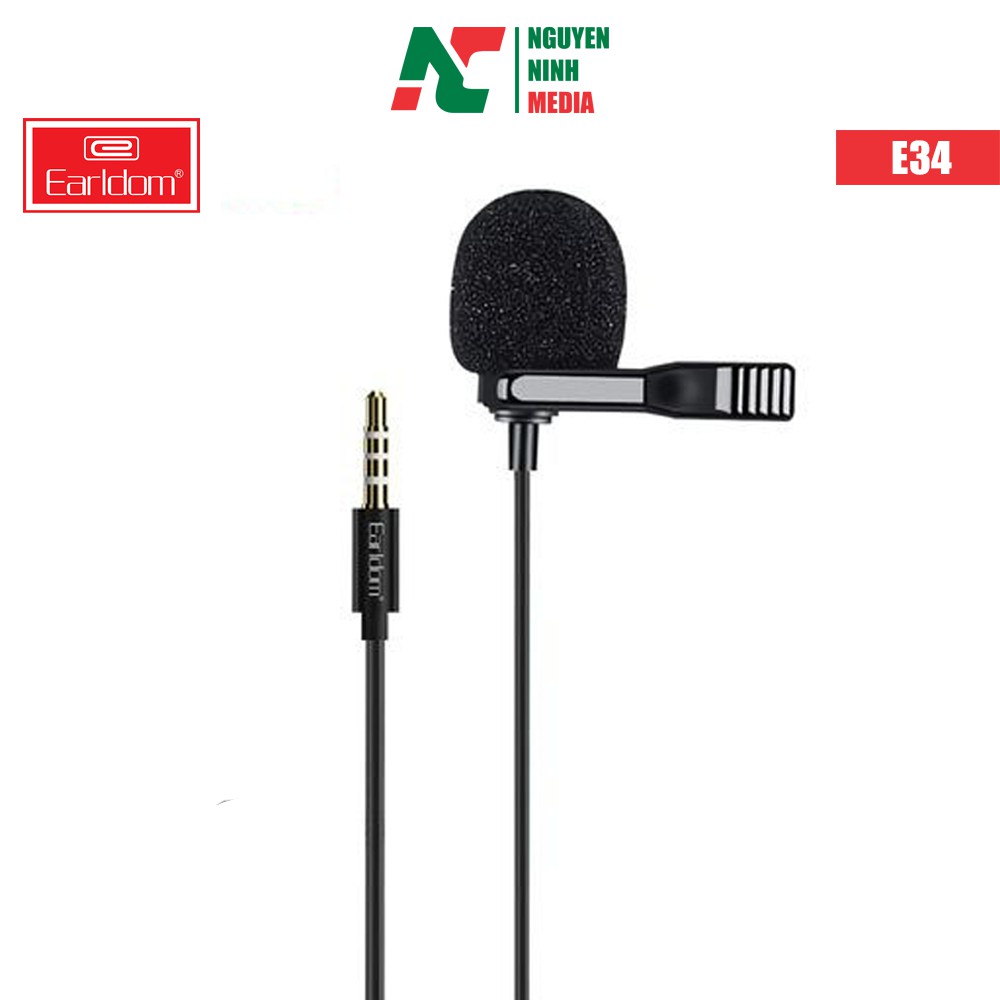 Mic Thu Âm Chân 3.5mm Dành Cho Điện Thoại, Máy Quay, Máy Trợ Giảng Earldom E34 - Hàng Chính Hãng