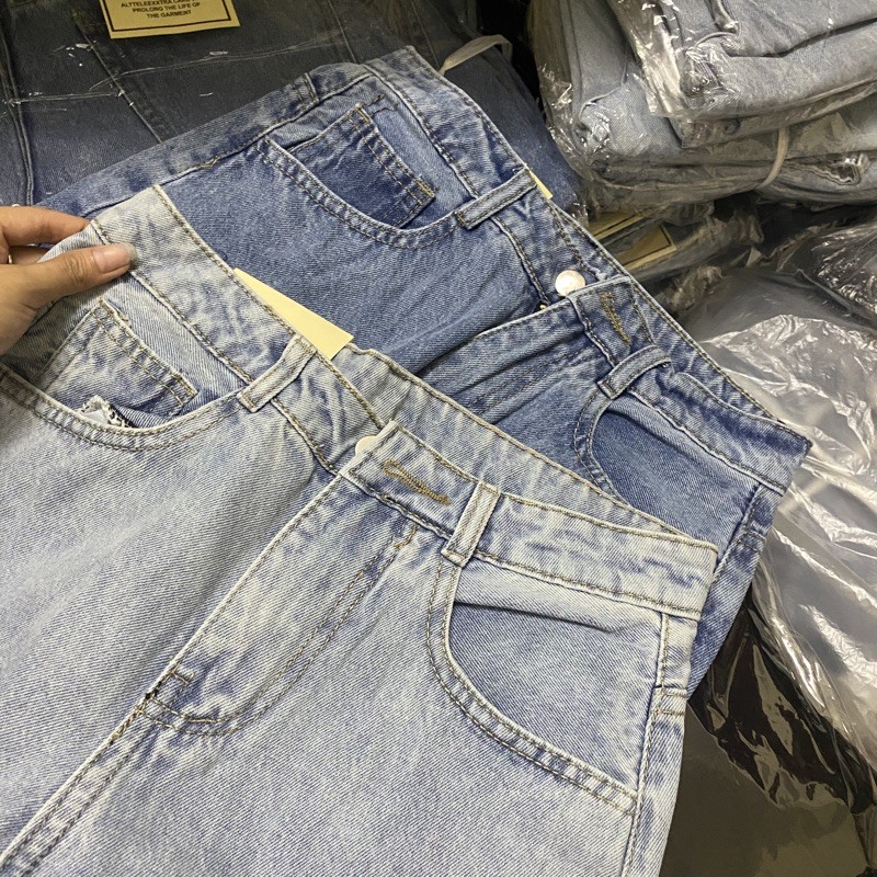 Quần jean nữ ống suông rách gối JEANIE 3190 NoBrandDenim