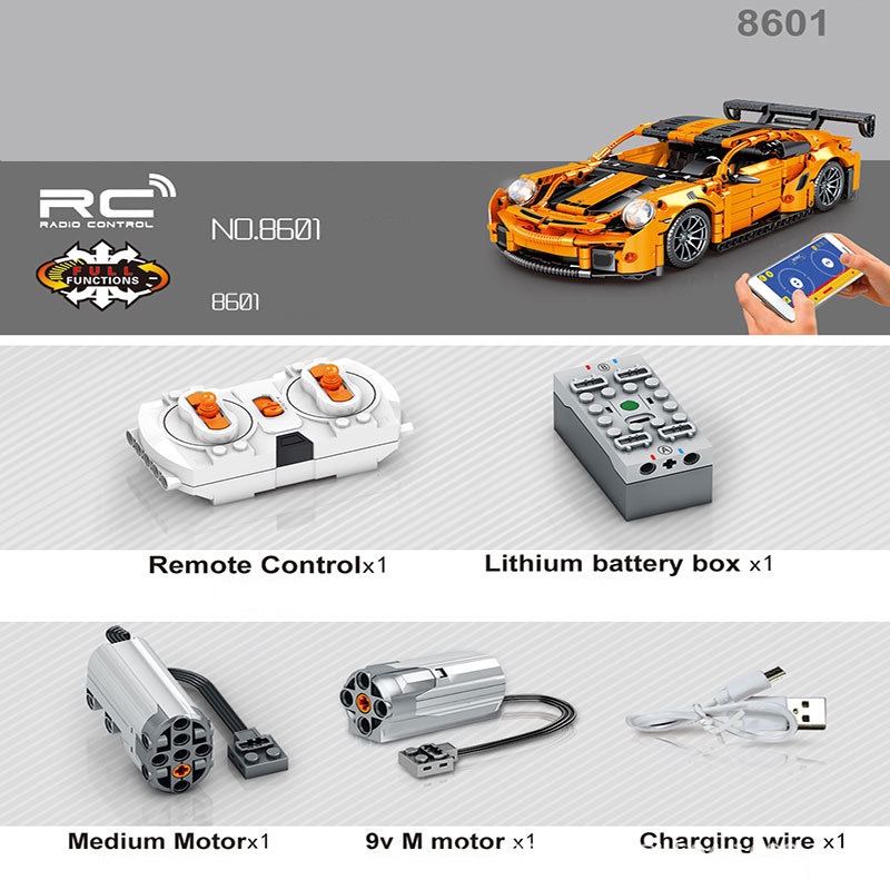 Đồ Chơi Lắp Ráp Mô Hình Siêu Xe Porsche 911 GT3 RS SY8601 Điều Khiển Từ Xa RC Với 1220 PCS,Tỉ Lệ 1:14