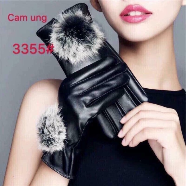 Găng Tay Nữ Da Lót Lông Cảm Ứng