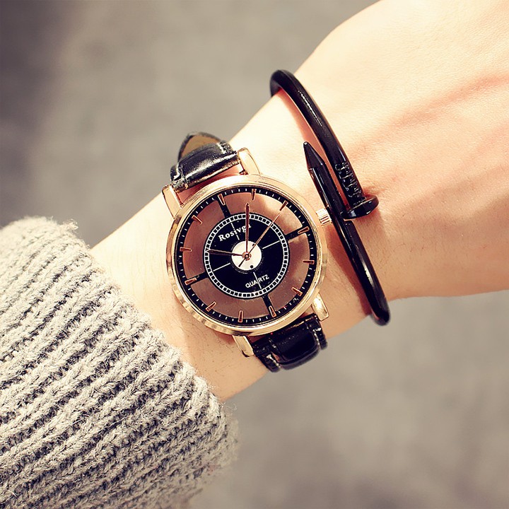 ĐỒNG HỒ NAM-NỮ ROSIVGA1, DÂY DA, MẶT TRÒN, THIẾT KẾ TRỜI TRANG, SÀNH ĐIỆU - HÀNG CHÍNH HÃNG