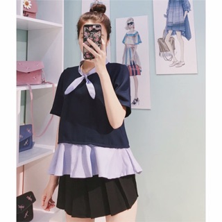 Áo peplum cải cổ nơ