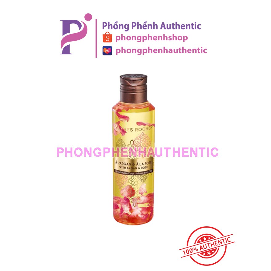 Dầu dưỡng toàn thân Yves Rocher Infused Body Oil with Argan & Rose với cánh hoa hồng tươi - Phồng Phềnh Authentic