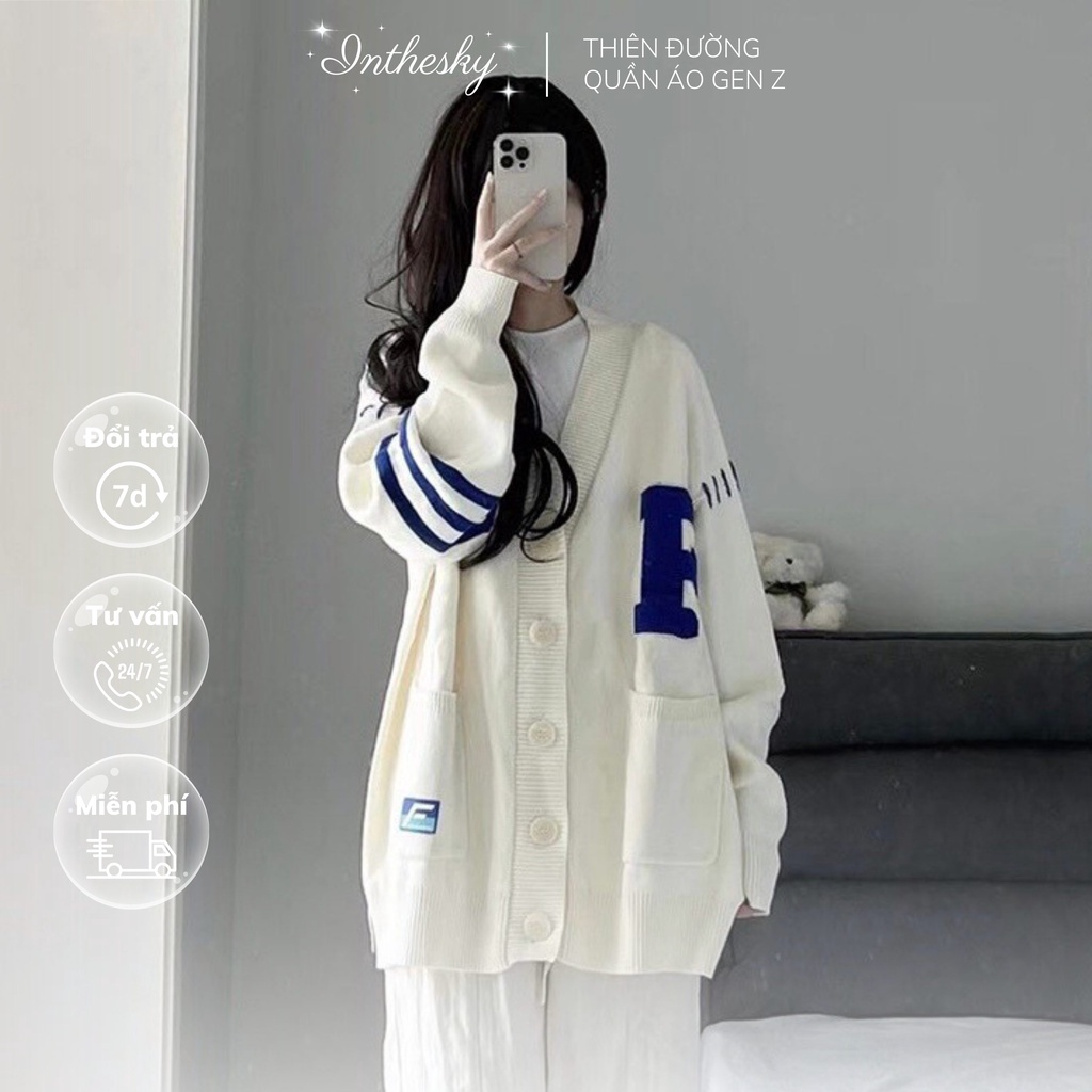ÁO KHOÁC CARDIGAN LEN ULZZANG NỮ DÀI TAY TRẮNG BE HÀN QUỐC