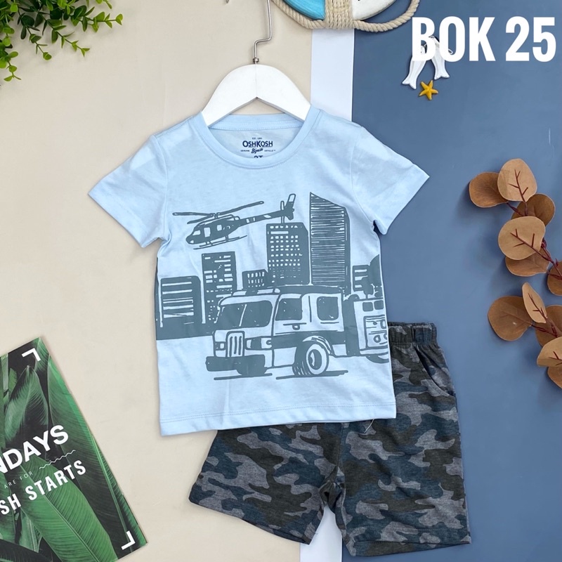 Bộ ngắn tay bé trai Osk 100% cotton vải xuất dư size nhí 1-7y
