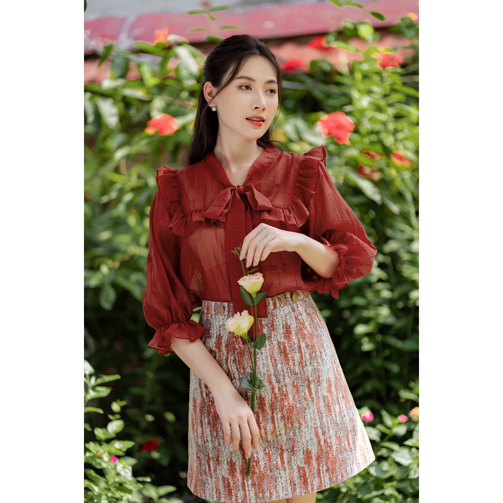 Áo cổ nơ bèo ngực đỏ CVT