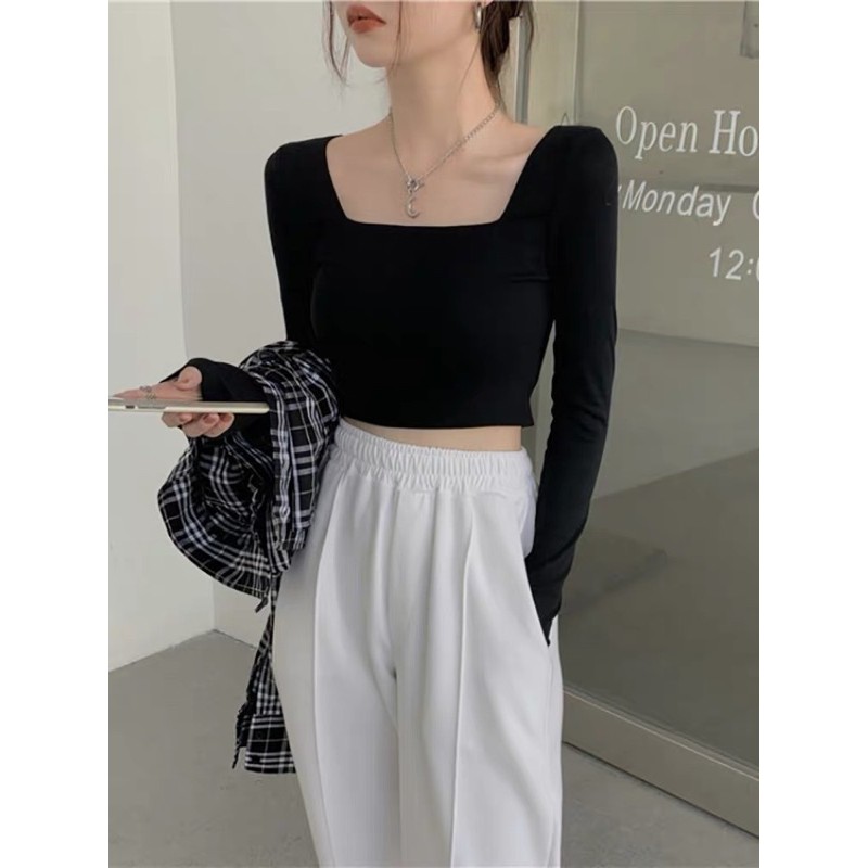 [Mã FATHANG5 giảm 10K đơn 50K] Áo croptop cổ vuông dài tay | WebRaoVat - webraovat.net.vn