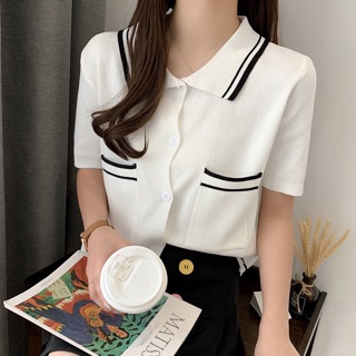 Áo len mongtoghi 2 túi phối kẻ