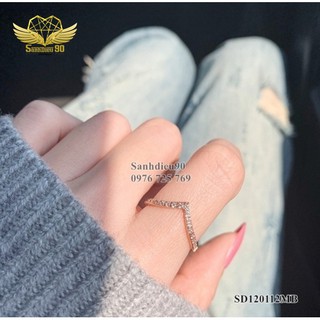 Nhẫn titan nữ chữ v đính đá