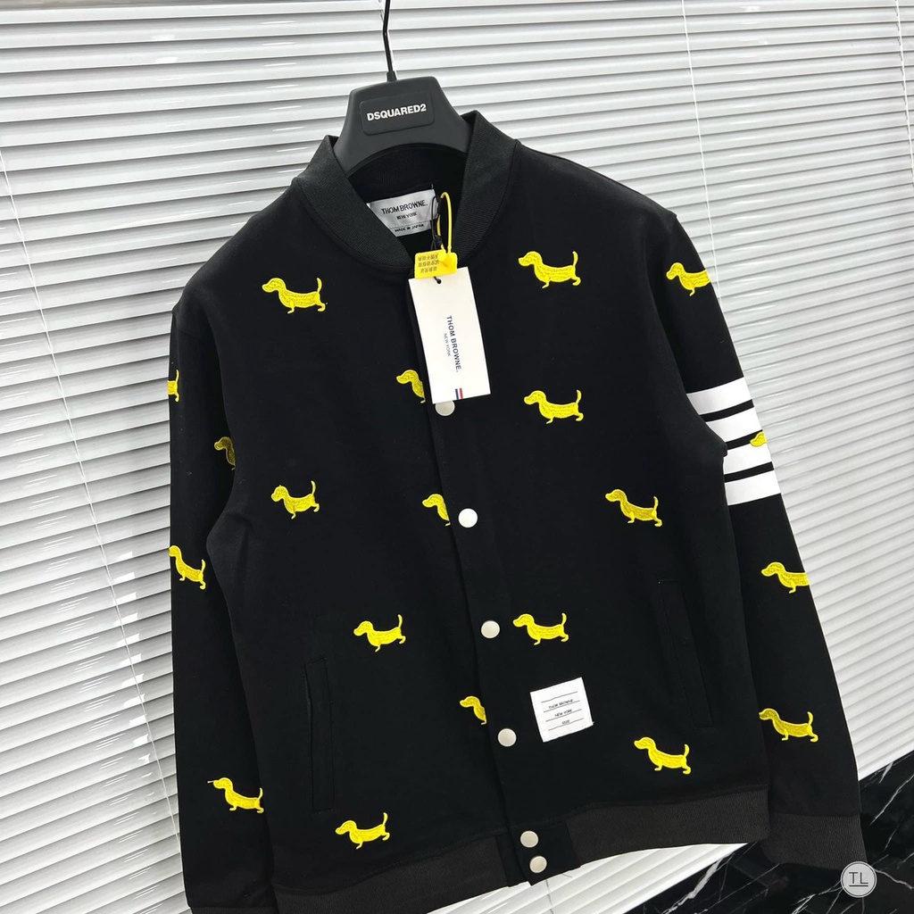 Áo Khoác Bomber Nam Nữ Thom 4 Sọc Tay Phối Họa Tiết