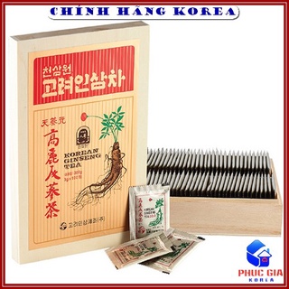 Trà Hồng Sâm Hàn Quốc, Hộp 100 gói - Trà Sâm Hộp Gỗ Okinsam Chính Hãng