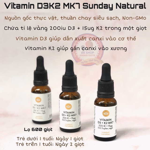 Vitamin D3K2 MK7 Sunday Natural hàng chính hãng Đức