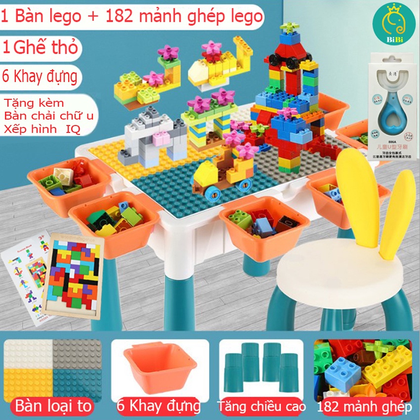 Đồ Chơi Bàn xếp hình lắp ráp lego LOẠI BÀN TO⚡XẢ HÀNG-FREESHIP⚡Bộ bàn lego xếp hình lego, 182 chi tiết nhựa abs cao cấp