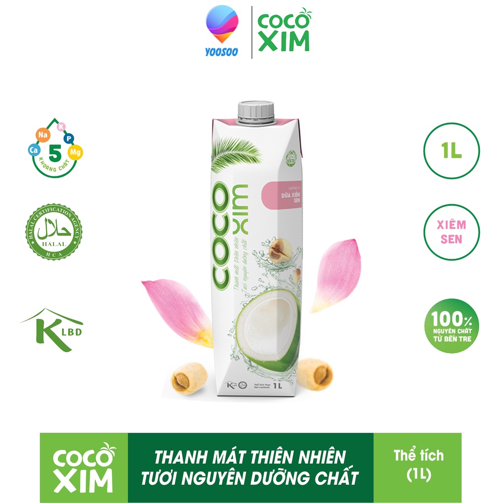 Hộp Nước dừa Xiêm xanh/ Xiêm Sen 100% dừa tươi nguyên chất Cocoxim 1000ml - Thương hiệu COCOXIM- YOOSOO MALL