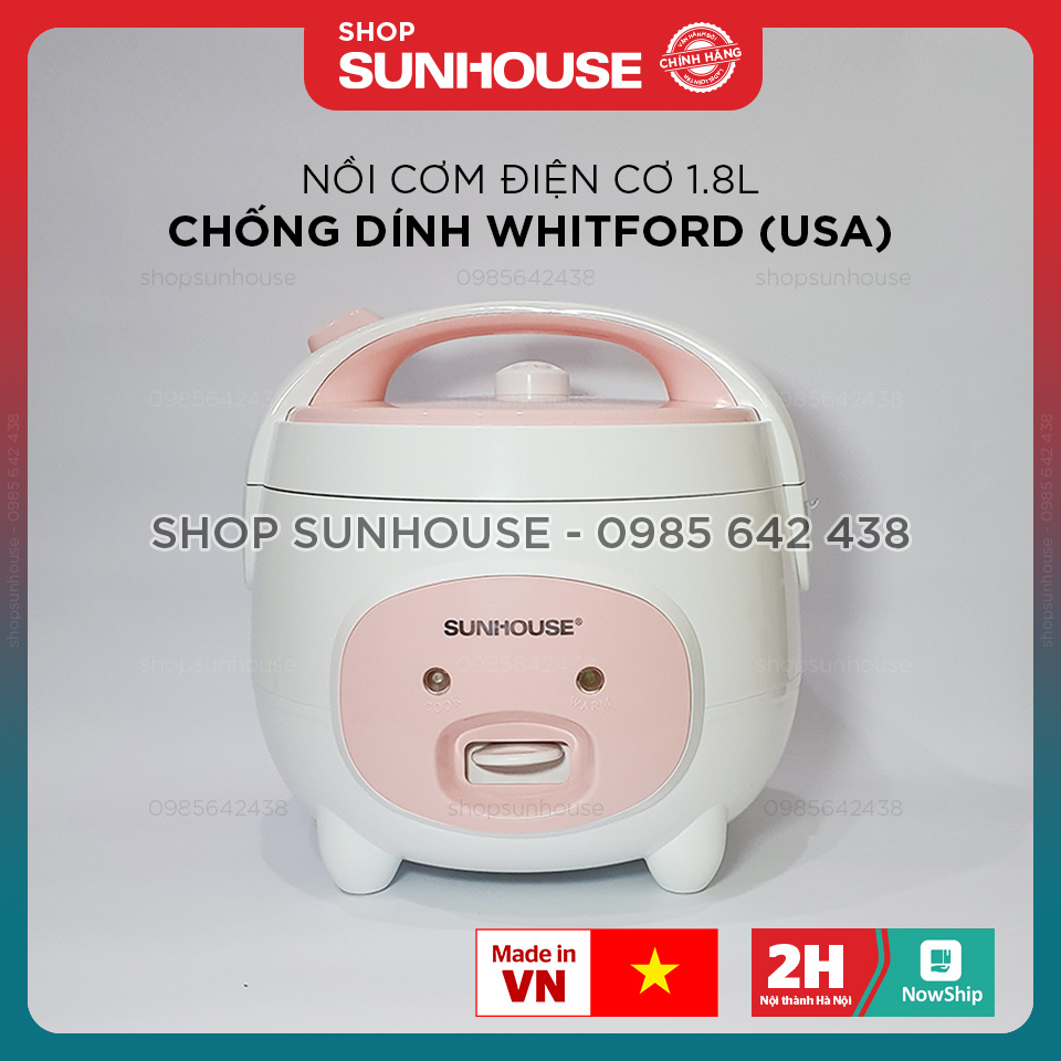 Nồi cơm điện SUNHOUSE 1.8L SHD8607W vỏ nhựa PP siêu bền