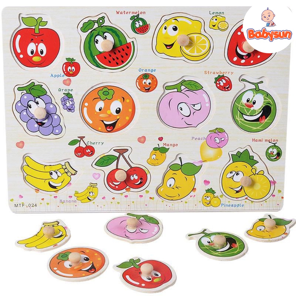 Bảng núm gỗ ghép hình nhiều chủ đề cho bé, đồ chơi trí tuệ cao cấp an toàn cho bé