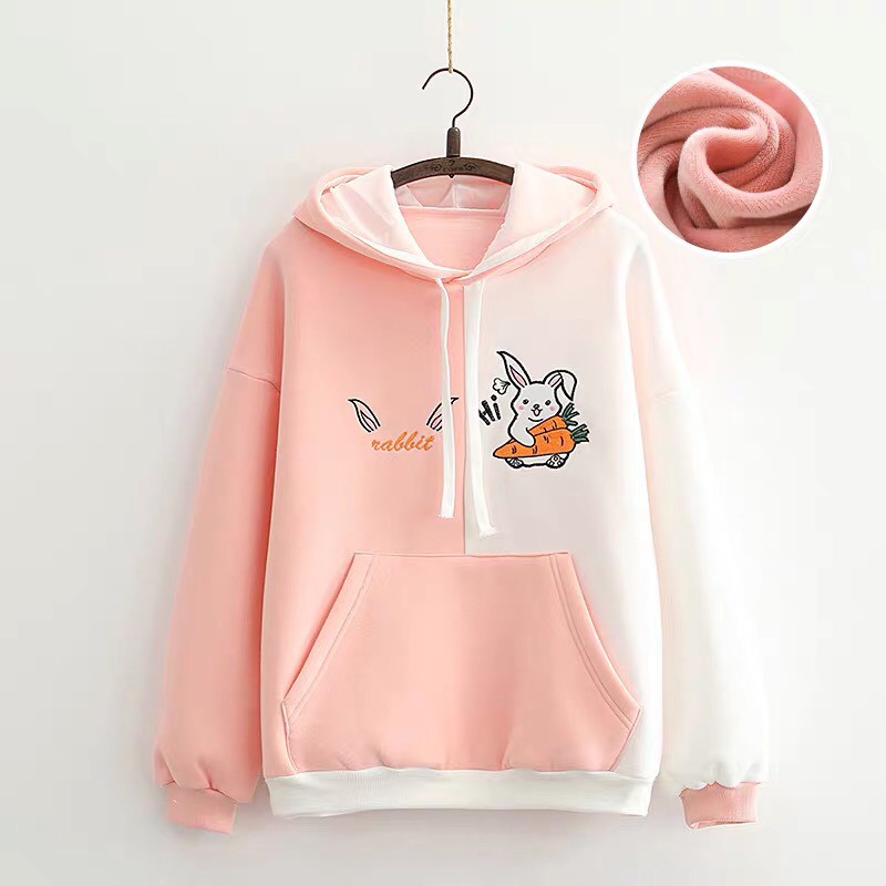 ÁO HOODIE NÓN NỮ HÀNG FREESIZE 1 CỠ FORM DÁNG RỘNG DƯỚI 65KG MẶC VỪA (TÚI BỤNG, THỎ CÀ RỐT) | BigBuy360 - bigbuy360.vn