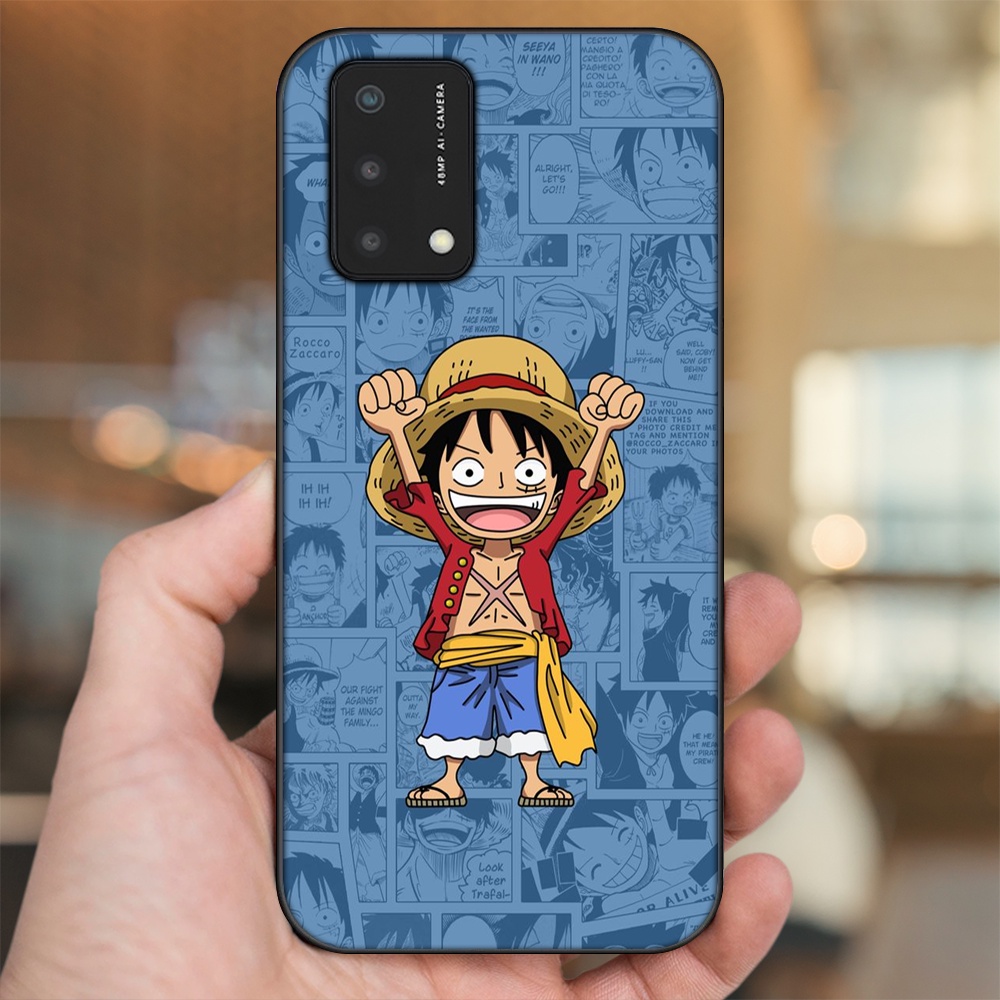 Ốp lưng Oppo A74, A93 5G, A95 viền đen in hình Luffy One Piece