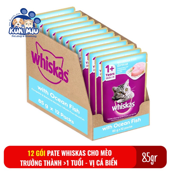 Combo 12 gói Thức ăn cho mèo Pate Whiskas gói 80gr