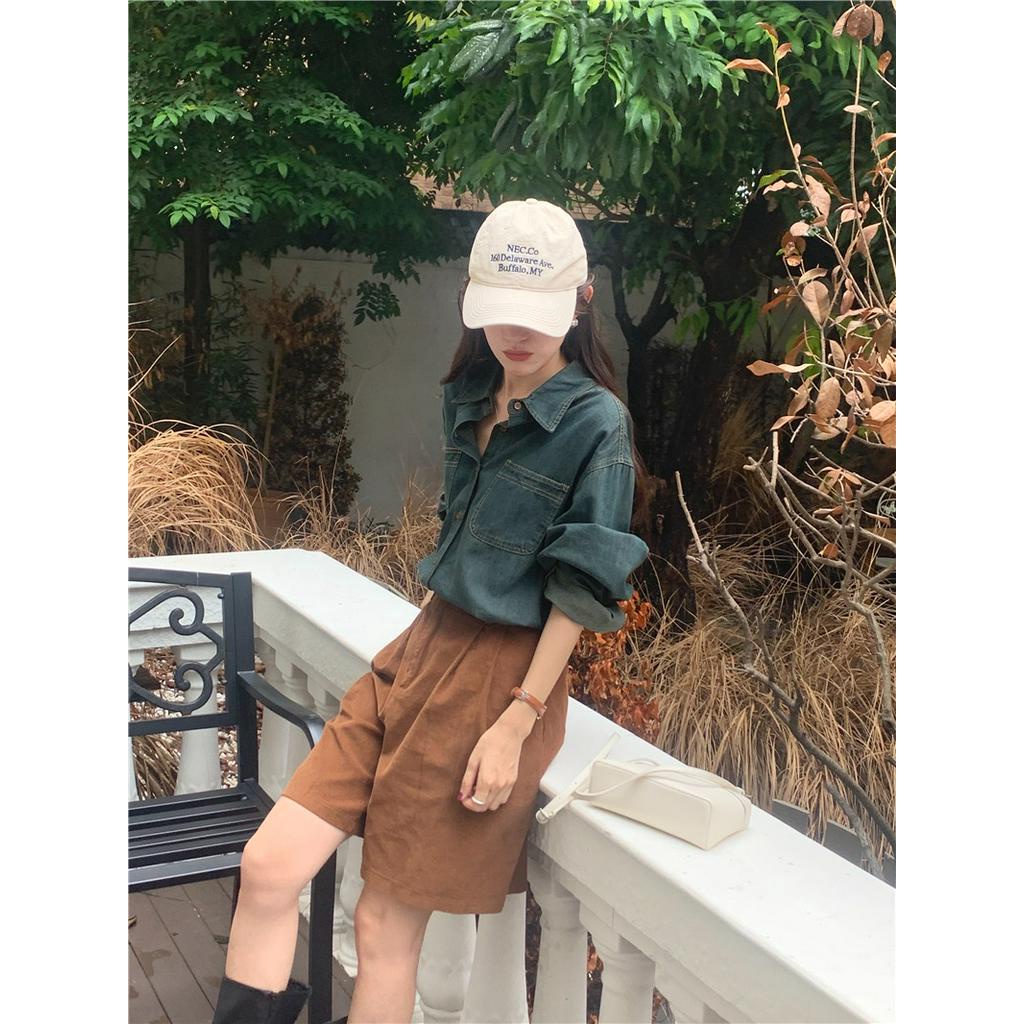 Áo Sơ Mi denim Tay Dài Cổ Bẻ Phong Cách retro 68199