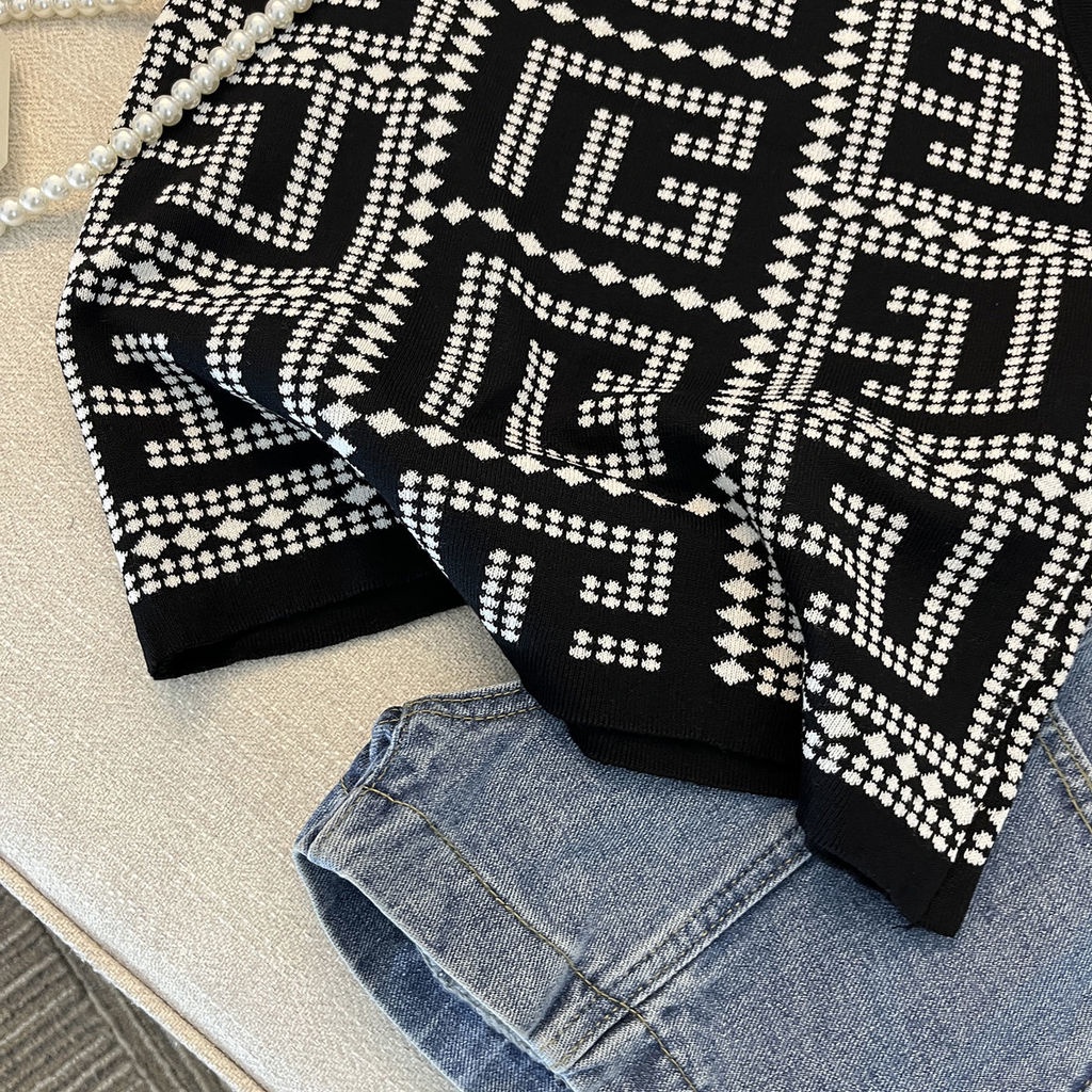 Áo Dệt Kim Hai Dây Màu Đen Phong Cách Retro Thời Trang Mùa Hè Dành Cho Nữ