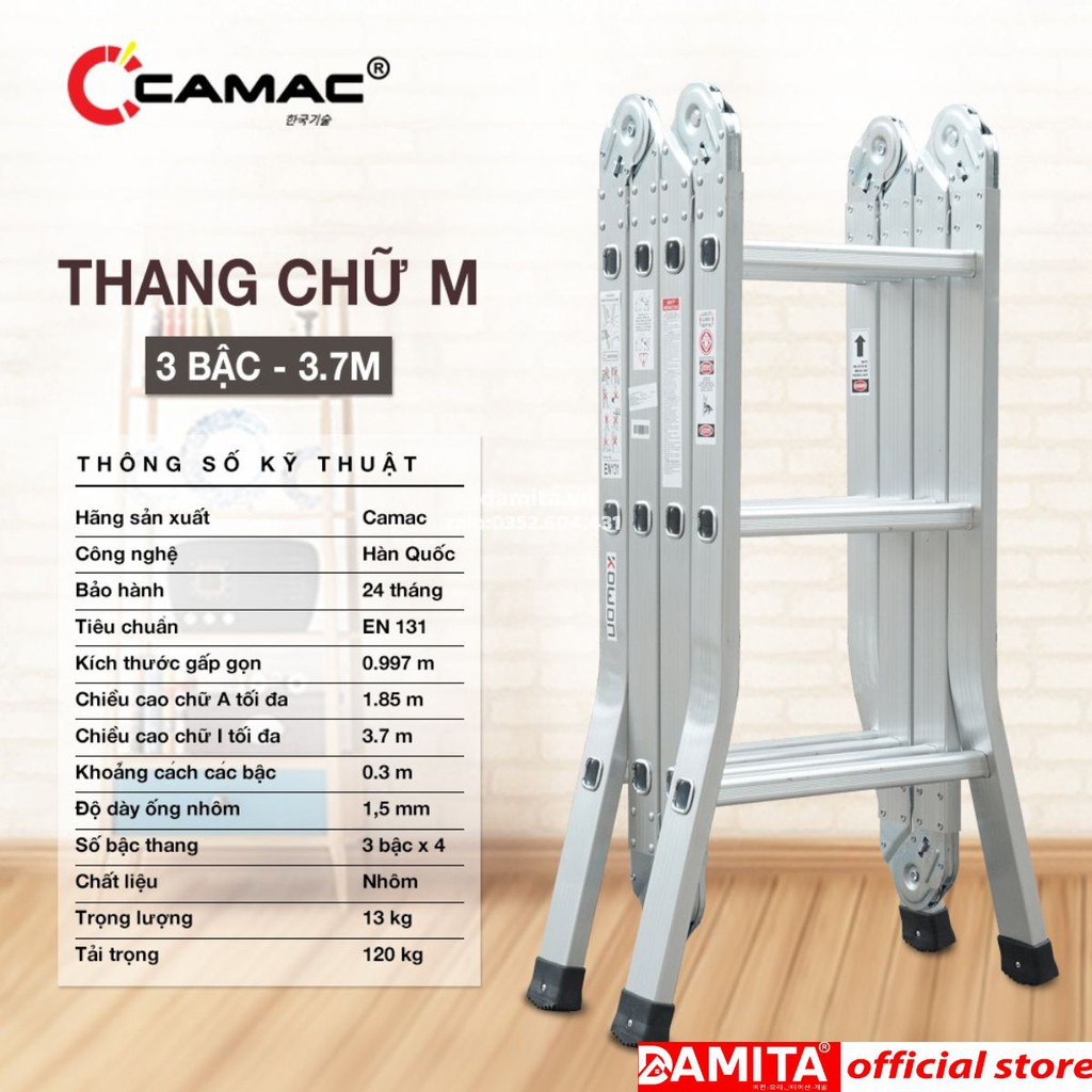 Thang Gấp Xếp Chữ M 3.7m cao cấp chính hãng DAMITA  ảnh thật bảo hành 24 tháng đổi trả trong 7 ngày uy tín