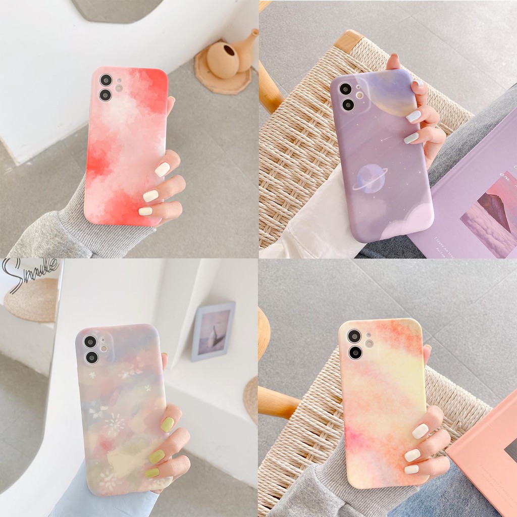 Ốp điện thoại mềm kiểu tranh sơn dầu hình gấu/LOVE/bướm/trời xanh cho Cute Space Case for iPhone 12 Pro Max 12 Mini LOVE Fireworks Cloud Space Blue Sky Watercolor Oil painting Case for iphone 11 11Pro Max XS Max XR XS 7 8 Plus Matte Graffiti Soft INS Case