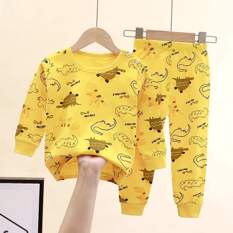 Bộ Đồ Lót Áo Thun Cotton Tay Dài Cổ Tròn Kèm Quần Dành Cho Bé Trai Gái