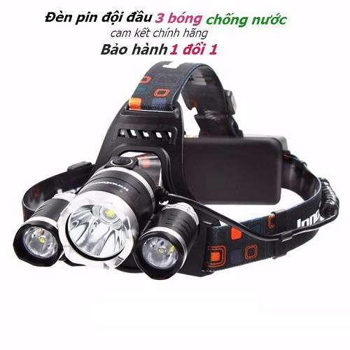 Đèn pin đội đầu, trán sạc 3 bóng led siêu sáng chống nước