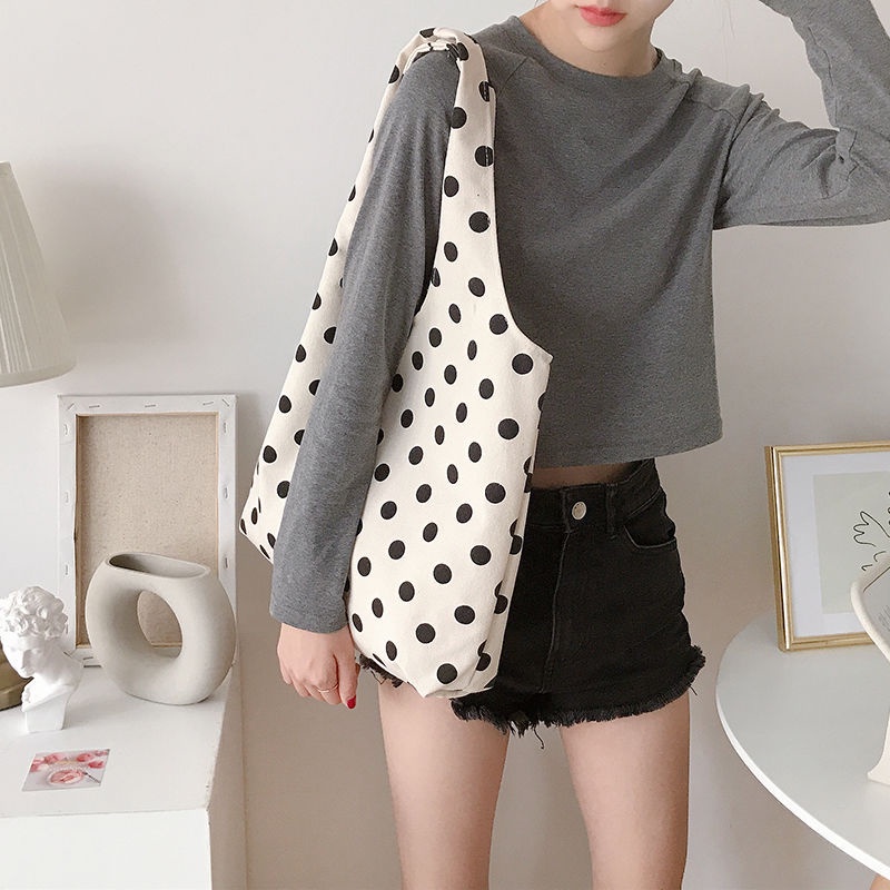 Túi vải Họa Tiết Chấm Bi Phong Cách Nhật Bản