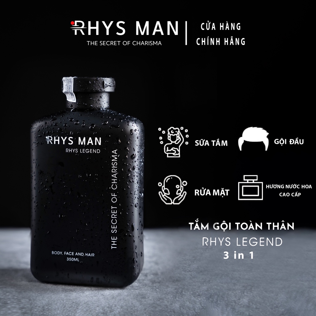 2 Chai - Sữa tắm gội nam RHYS MAN 3in1 350ml & Sữa rửa mặt nam hương dừa 100ml Rhys Coconut Fresh