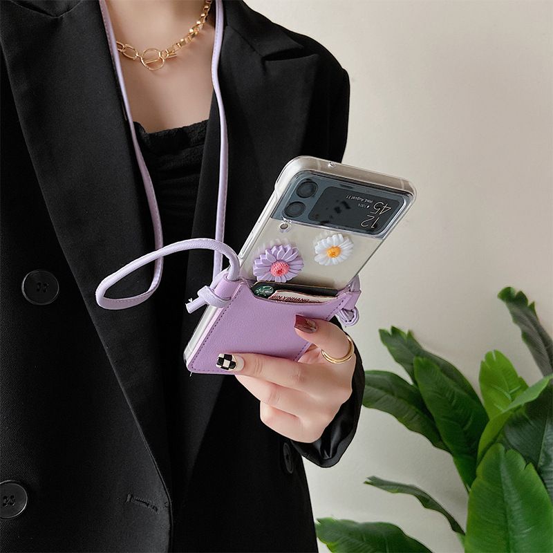 Ốp trong suốt Z Flip 3 / Z Flip 4 có bao da Đựng thẻ, dây đeo chéo cho Samsung Z Flip3 / ZFlip3 / Z Flip4/ ZFlip4