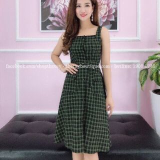 Đầm 2 dây ô vuông