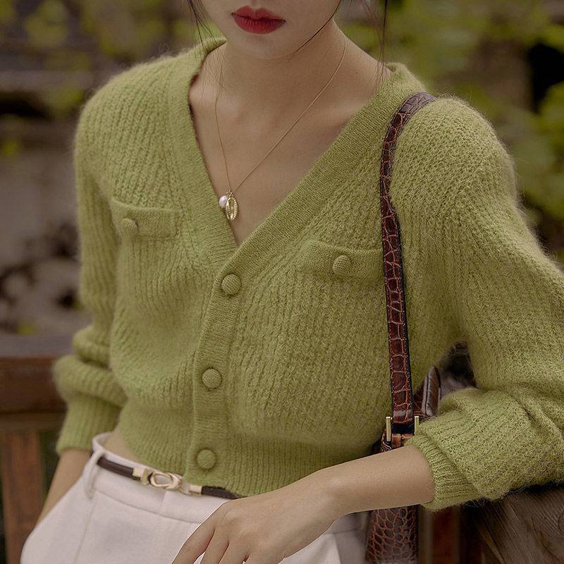 (Có sẵn) Áo khoác len Cardigan viền màu áo khoác thu đông phong cách Hàn