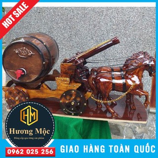 Ngựa ô kéo pháo rượu 2 lít gỗ gõ đỏ- trang trí bàn tiệc trang trí nhà cửa độc đáo