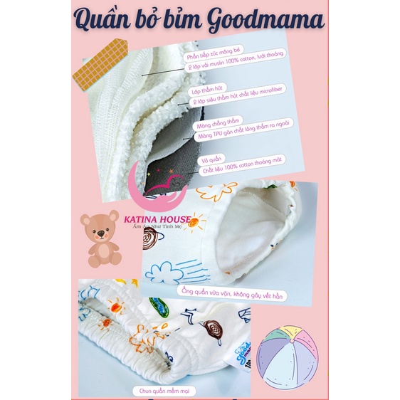 Quần bỏ bỉm cho bé chính hãng Goodmama cao cấp, 6 lớp thấm hút mềm mát thoáng khí, size cho bé từ 5-17kg