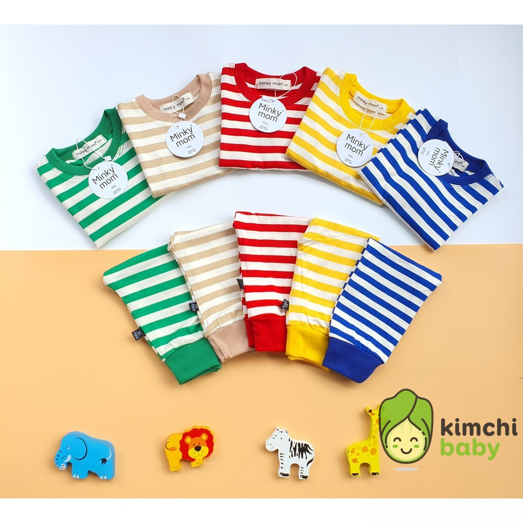 Bộ Dài Tay Minky Mom Kẻ Nhỏ Cạp Cao Cotton Thun Lạnh Cho Bé MKM20