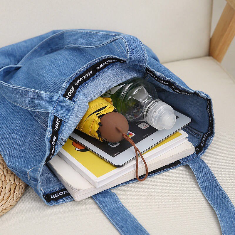Túi vải 💖FREESHIP💖Túi tote đeo vai vải jean demin cỡ lớn Mischief ulzzang Hàn Quốc