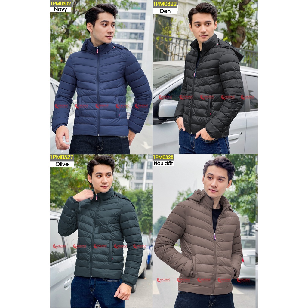 Áo phao nam CARDINA chất gió trơn trần bông siêu nhẹ Nhật cao cấp kiểu dáng nam tính 1PM03.