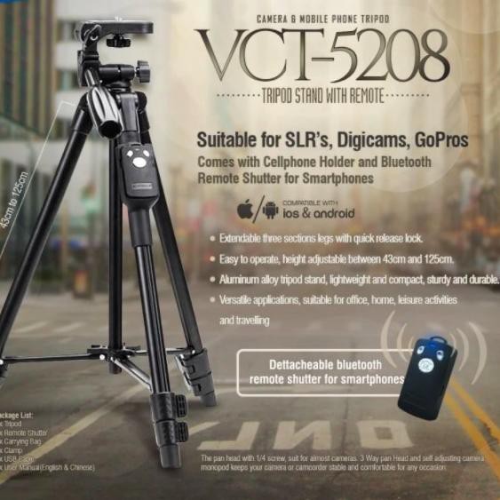 Chân Tripod Yunteng Vct-5208 Điều Khiển Bluetooth Cho Máy Ảnh Dslr / Điện Thoại