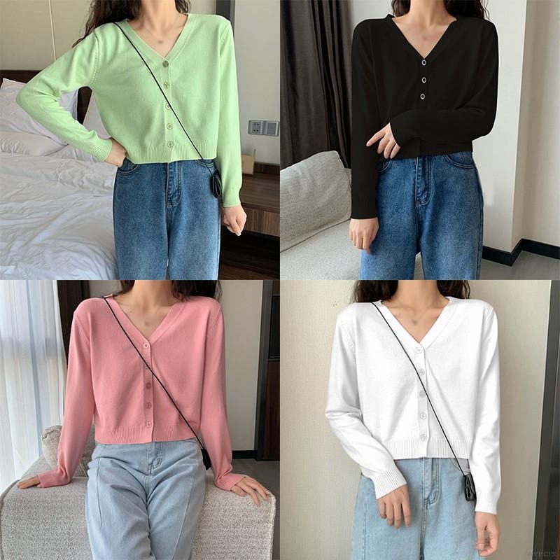 Áo khoác cardigan dệt kim cổ chữ V xinh xắn thời trang dành cho nữ | BigBuy360 - bigbuy360.vn