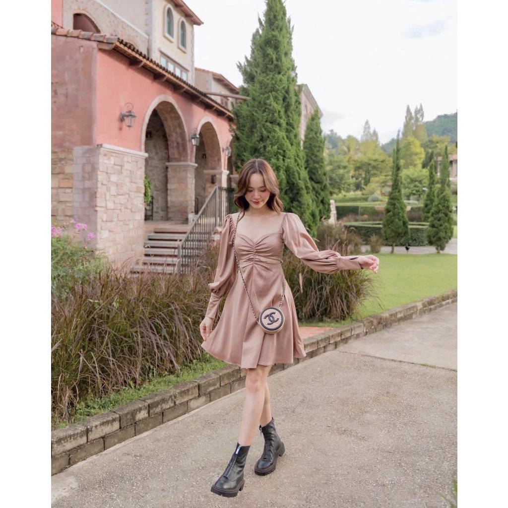 ĐẦM PHI CUT EO, ĐẦM SATIN KHOÉT EO, DÁNG XÒE ⚡HỎA TỐC⚡ SEXY, SANG CHẢNH, QUYẾN RŨ - MEOINDAHOUSE