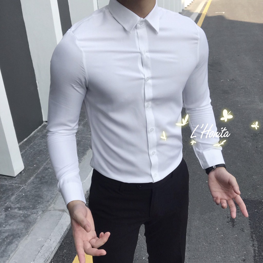 Sơ mi trắng co giãn L’honita