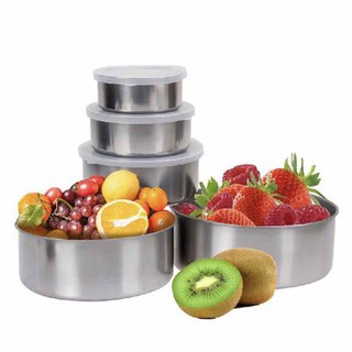 Bộ 5 thố INOX có nắp đậy - bát inox - bát inox có nắp - Thố inox - An toàn