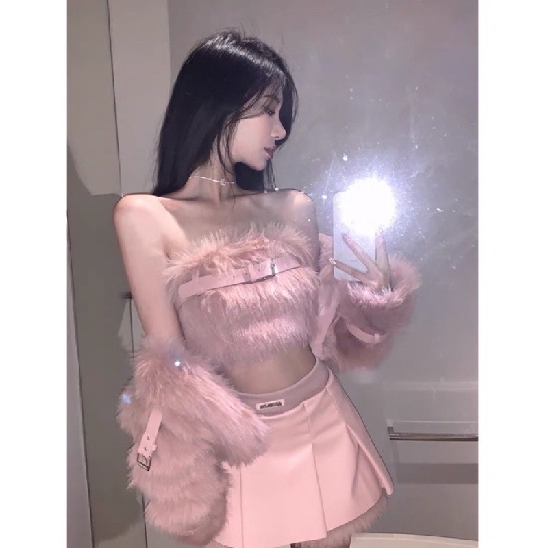TKLIHN Set váy Lông cưu ROSES BLACKPINK Sang Chảnh Ulzzang SEXY FASHION 2022