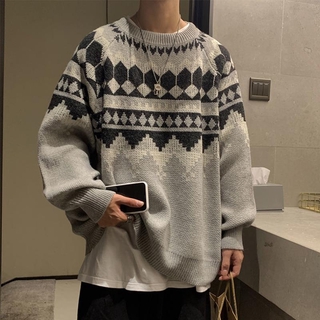 Áo Len Nam Dài Tay Cổ Tròn Dáng Rộng Phong Cách Hàn Năng Động M-2Xl