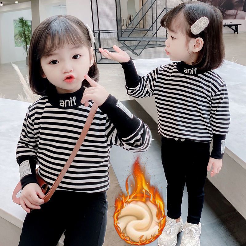Áo Len Cổ Lọ Dài Tay Sọc Ngang Thời Trang Cho Bé Gái