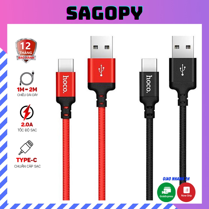 Dây cáp sạc nhanh Hoco X14 type C cho Samsung, Oppo, Android, cáp sạc điện thoại, tai nghe bluetooth pin dự phòng Sagopy