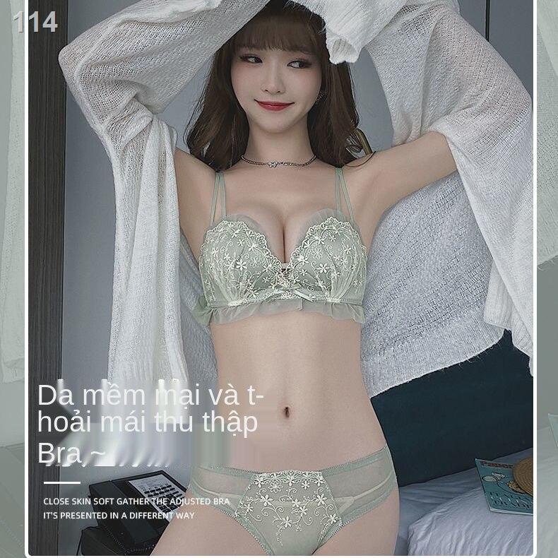 ♕❆♚Vẻ đẹp đô thị Natural Latex Fairy Đồ lót Ngực nhỏ phẳng Bộ sưu tập Áo ren viền Mùa hè
